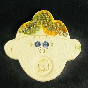whimsy ceramic face spoon rest handmade 70s-90s studio pottery american folk